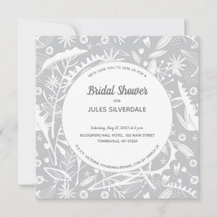 Botanical Silver Grey Pattern Bridal Shower Invitation