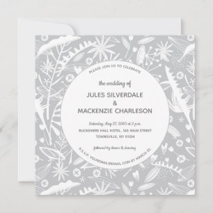 Botanical Silver Grey Pattern Wedding Invitation