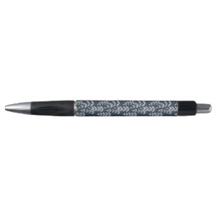 Botanical Silver Leaves Vines Navy Blue Wall