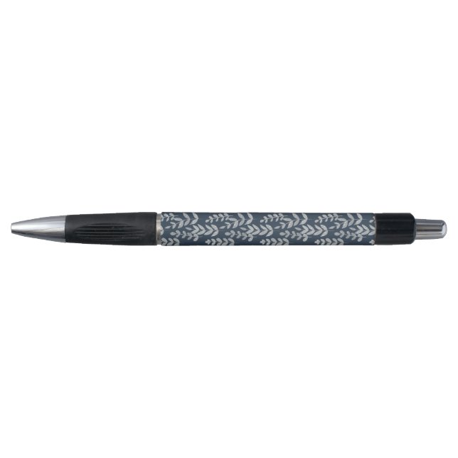 Botanical Silver Leaves Vines Navy Blue Wall (Front)
