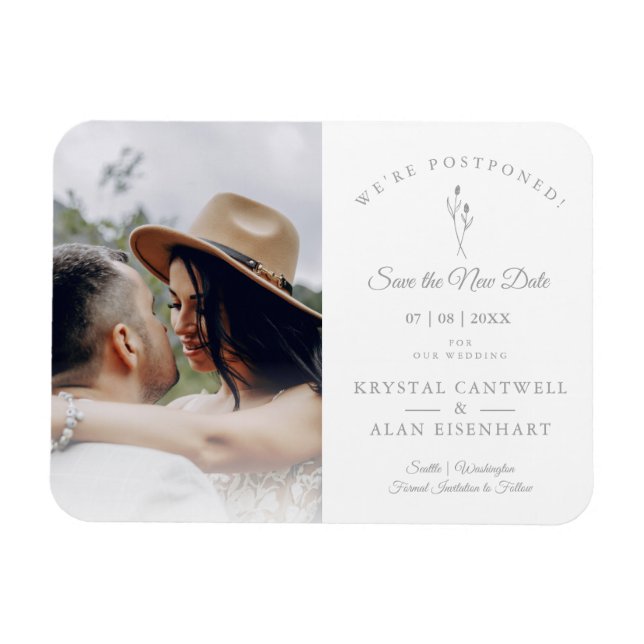 Botanical Simple Postponing Wedding Save New Date Magnet (Horizontal)