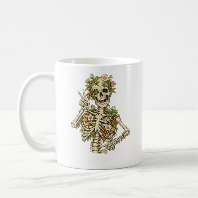 Botanical Skeleton Peace Pose – Nature’s Humour Coffee Mug (Left)