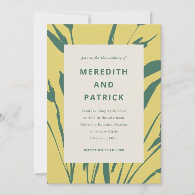 Botanical Sketch Citrus Pine Wedding Invitation (Front)