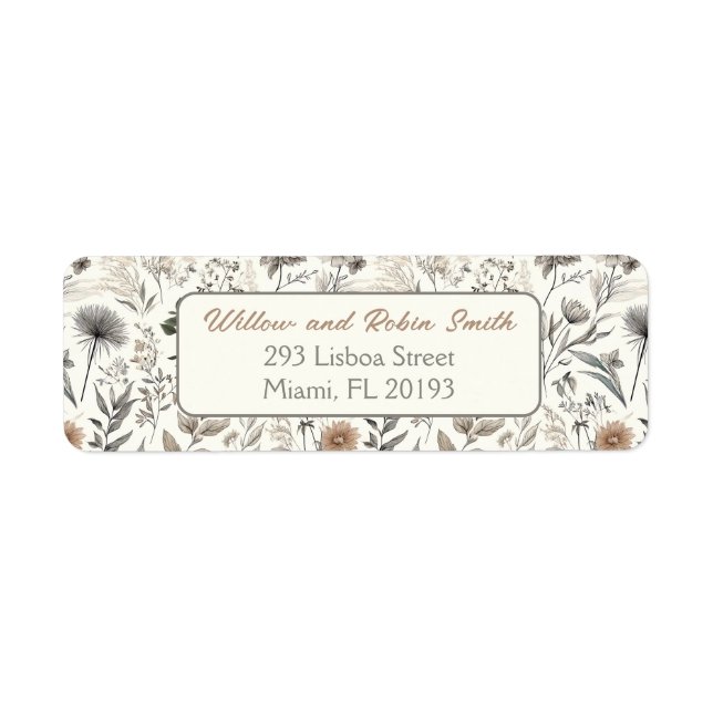 Botanical Sketch Wildflower Boho Return Address Label (Front)