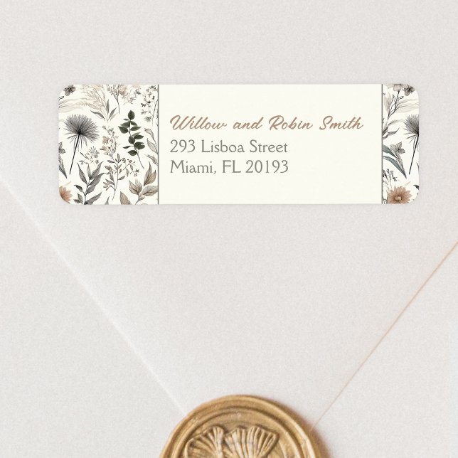 Botanical Sketch Wildflower Boho Return Address Label (Creator Uploaded)