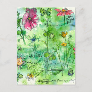 Botanical Sketchbook Butterfly Watercolor Flowers Postcard