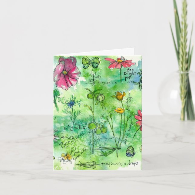 Botanical Sketchbook Watercolor Flowers Thank You Card (Front)