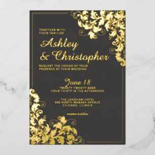 Botanical Slate Grey Corner Photo Wedding Gold
