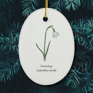 Botanical Snowdrop Pastel Flower  Ceramic Ornament