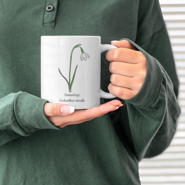 Botanical Snowdrop Pastel Flower  Coffee Mug (Botanical Snowdrop Mug)
