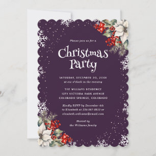Botanical Snowflake Purple Christmas Party Invitation