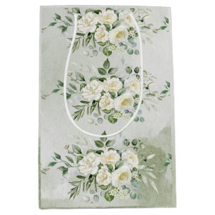 Botanical Soft Sage Green Floral Garden Wedding Medium Gift Bag