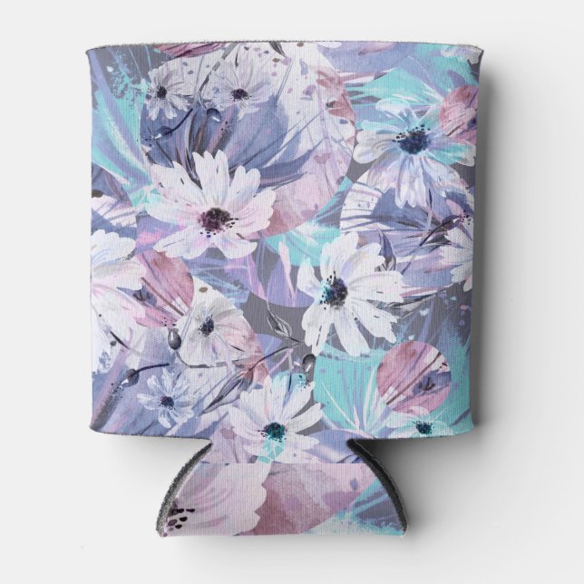 Botanical Splendour: Creative Watercolor Pattern Can Cooler (Front)