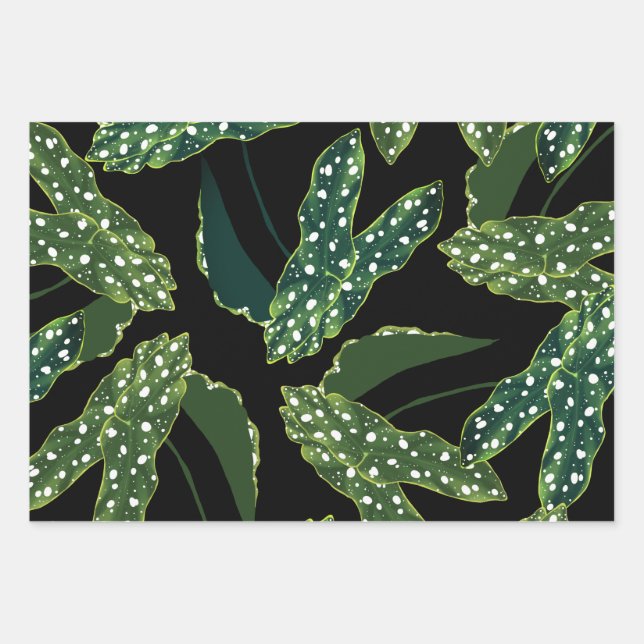 Botanical Spotted Begonia Leaves Wrapping Paper Sheet (Front)