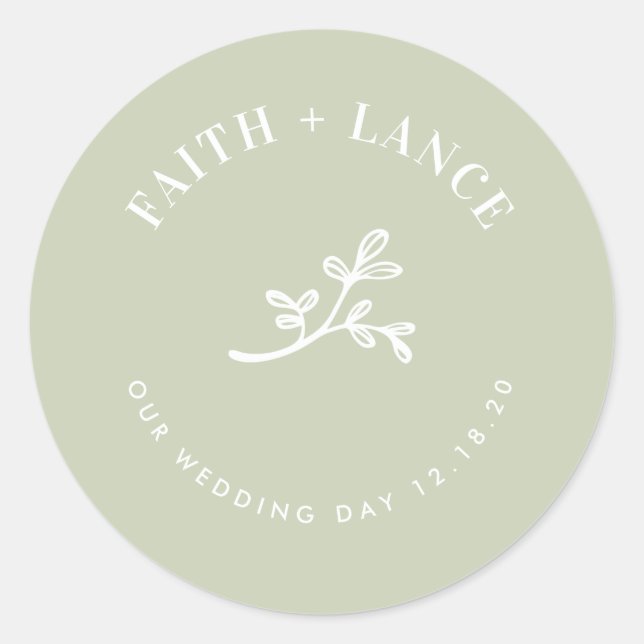 BOTANICAL SPRIG new life modern wedding sage green Classic Round Sticker (Front)