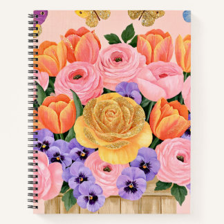 Botanical Spring Flower Bouquet Butterflies Notebook