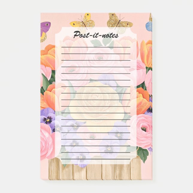 Botanical Spring Flower Bouquet Butterflies Post-it Notes (Front)