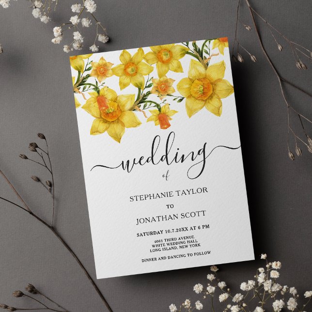 Botanical spring golden daffodils flowers wedding invitation (Botanical spring golden daffodils flowers wedding )