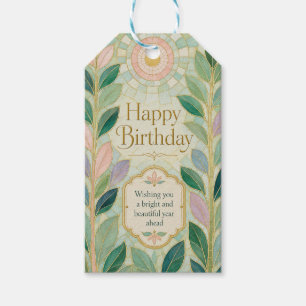 Botanical Stained Glass Birthday Glow Gift Tags