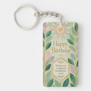 Botanical Stained Glass Birthday Glow Key Ring