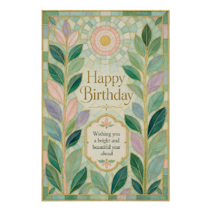 Botanical Stained Glass Birthday Glow Poster