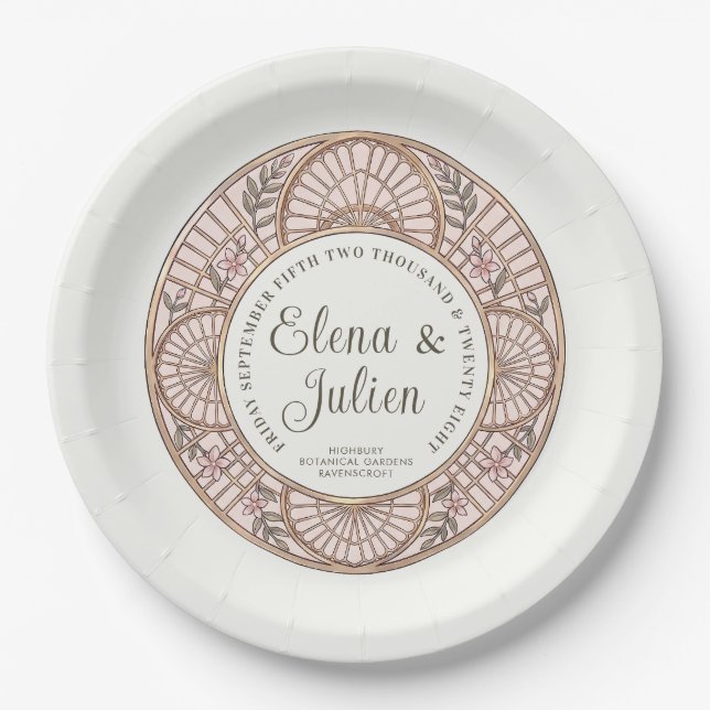 Botanical Stained Glass Wedding Paper Plate (Front)