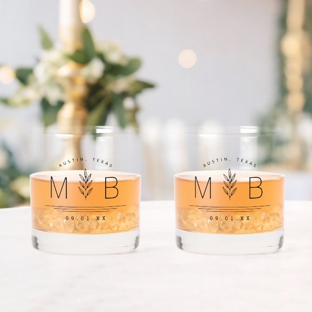 Botanical Stem Wedding Monogram Whiskey Glass (Insitu (Wedding))