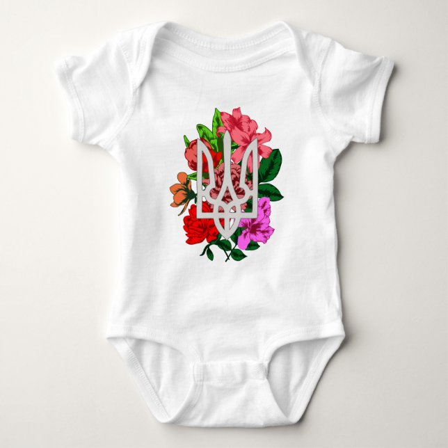 Botanical still and Ukrainian trident tryzub Baby Bodysuit (Front)