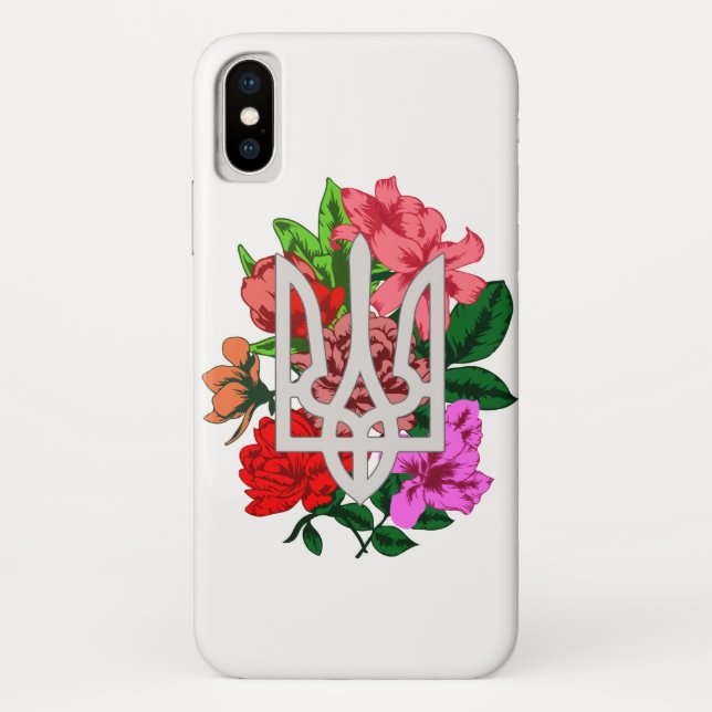 Botanical still and Ukrainian trident tryzub Case-Mate iPhone Case (Back)