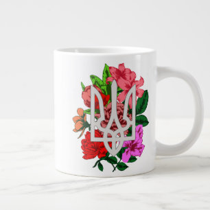 Botanical still and Ukrainian trident tryzub Large Coffee Mug