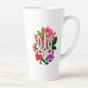 Botanical still and Ukrainian trident tryzub Latte Mug