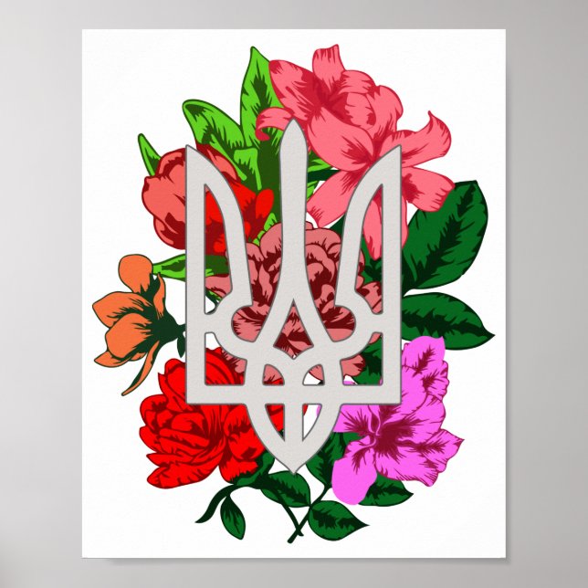 Botanical still and Ukrainian trident tryzub Poster (Front)