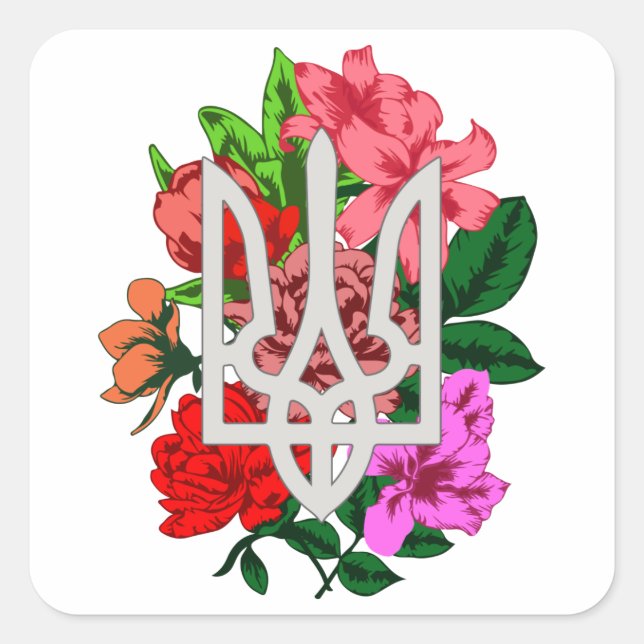 Botanical still and Ukrainian trident tryzub Square Sticker (Front)