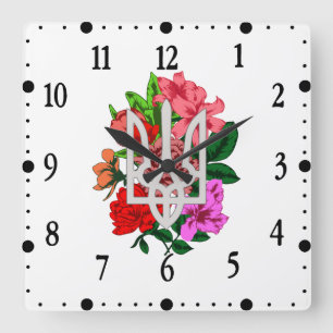 Botanical still and Ukrainian trident tryzub Square Wall Clock