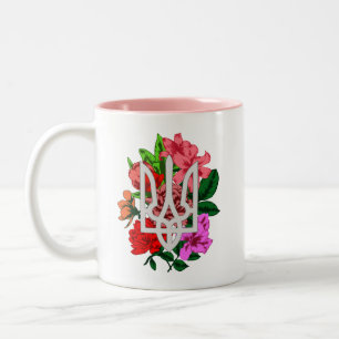 Botanical still and Ukrainian trident tryzub Two-Tone Coffee Mug