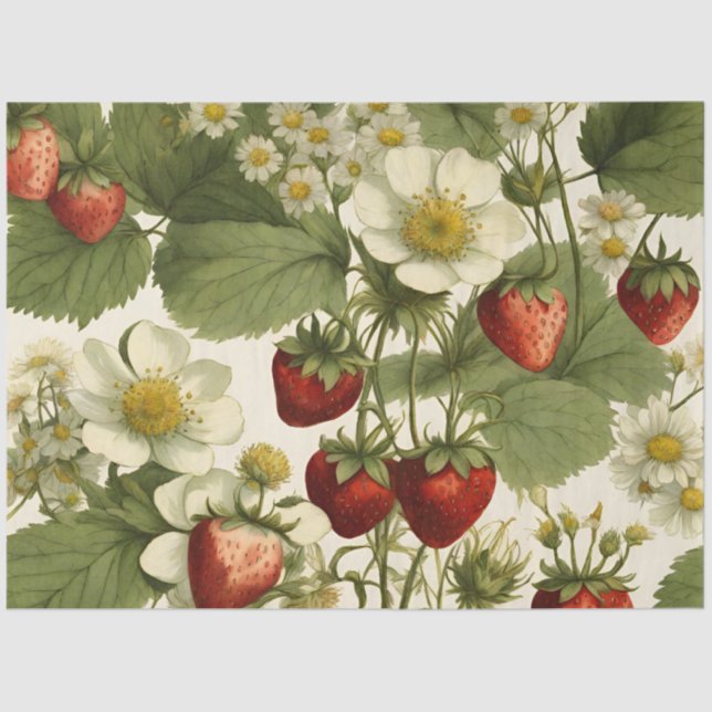 Botanical Strawberry Flower  Tissue Paper (Front)