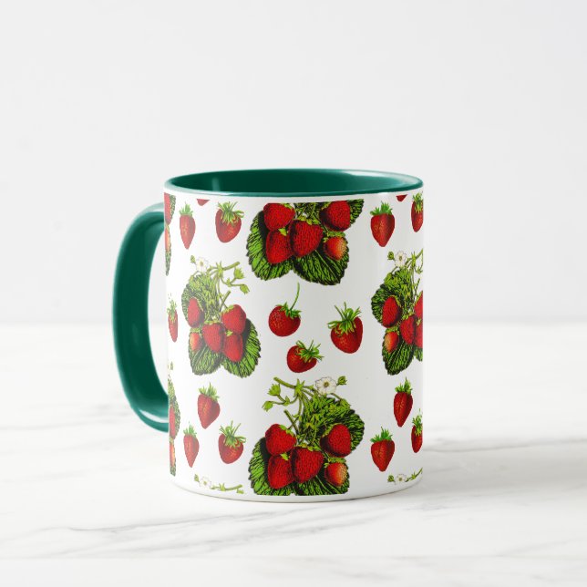 Botanical Strawberry Illustration Print on White  Mug (Front Left)