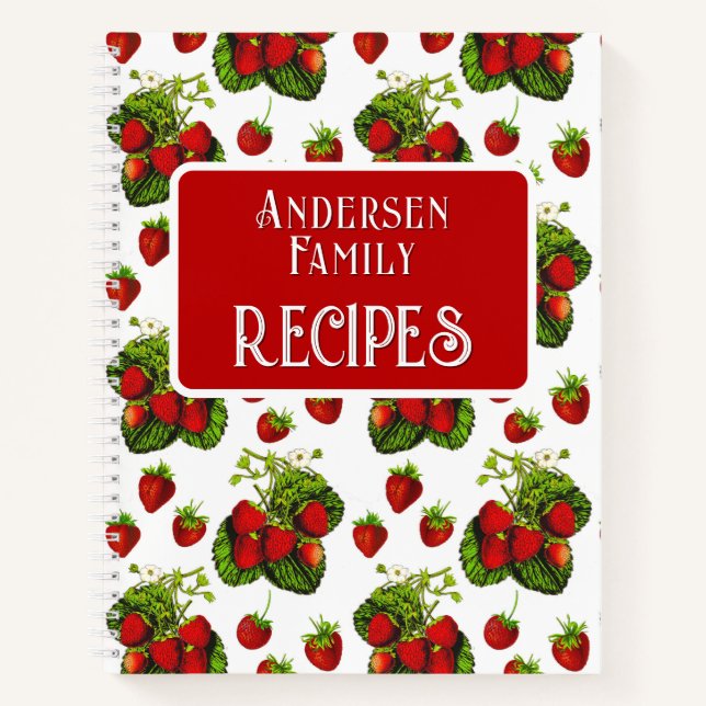 Botanical Strawberry Illustration Print Recipes  Notebook (Front)