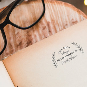 Botanical Stylish Custom Library Book Rustic Leaf Rubber Stamp