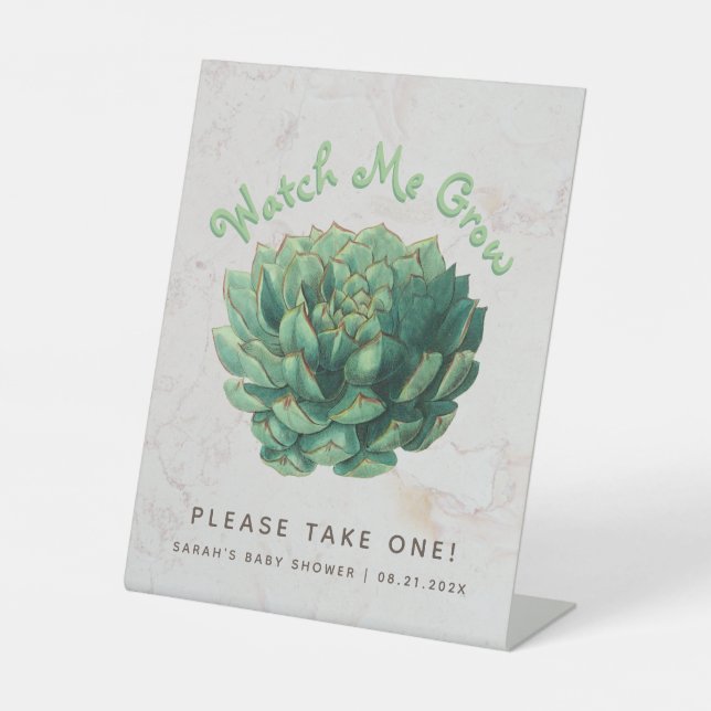 Botanical Succulent Baby Shower Watch Me Grow  Pedestal Sign (Front)