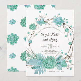 Botanical Succulent Green Wedding Invitation