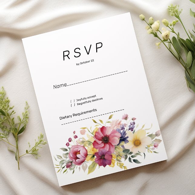 Botanical summer colourful floral RSVP Invitation (Botanical summer colorful floral RSVP )
