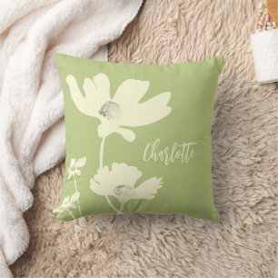 Botanical Summer Cosmos Flowers Silhouettes Cushion