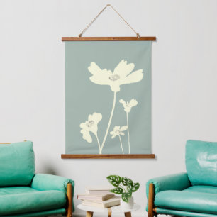 Botanical Summer Cosmos Flowers Silhouettes Hanging Tapestry