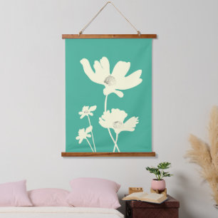 Botanical Summer Cosmos Flowers Silhouettes  Hanging Tapestry