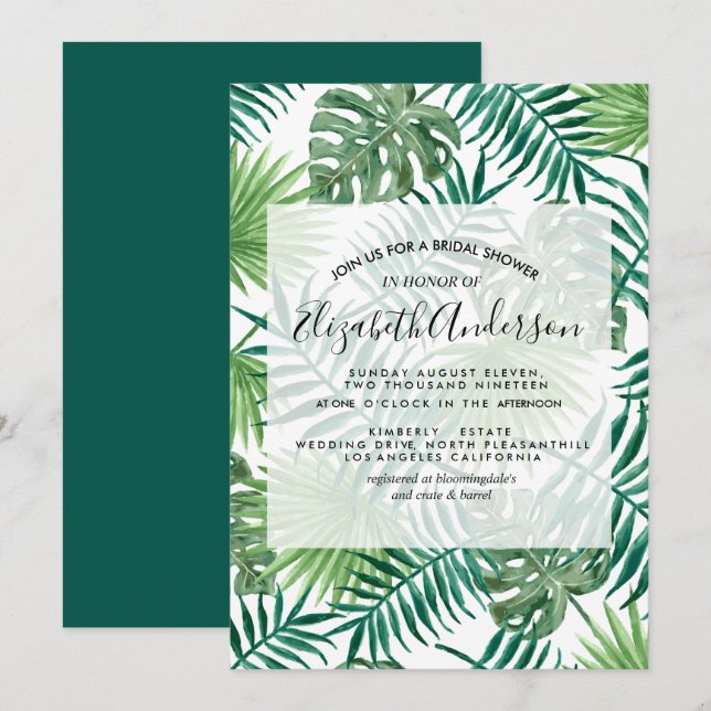 Botanical Summer Watercolor Bridal Shower Invitation (Front/Back)
