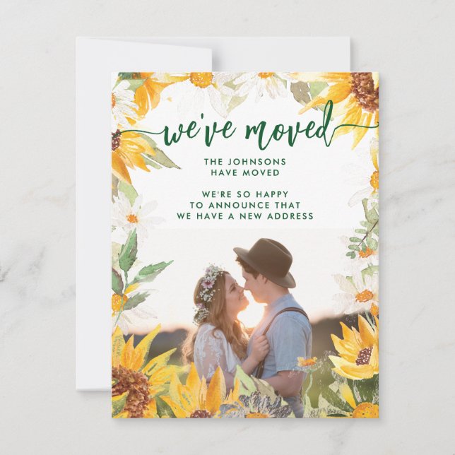 Botanical Sun Flower Change of Address Moving Announcement (Front)