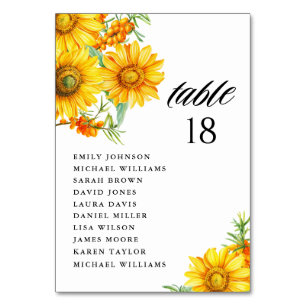 Botanical Sunflower and Seabuckthorn Guest Names Table Number