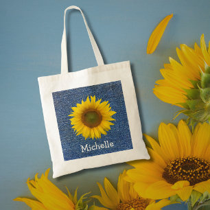 Botanical Sunflower Blue Country Personalised Tote Bag