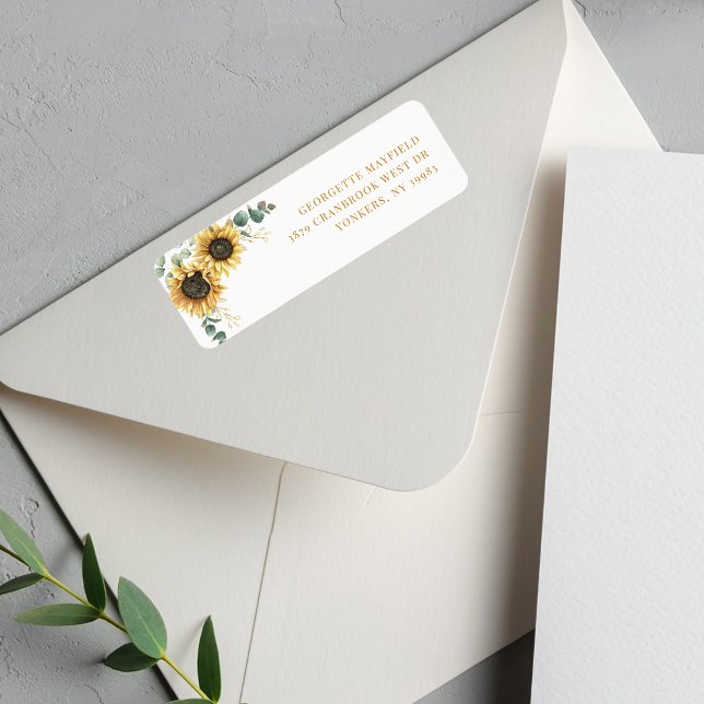 Botanical Sunflower Eucalyptus Return Address Label (Sunflower Eucalyptus Floral Chic Return Address Label)